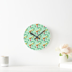 Horloge Ronde Motif floral avec fleurs roses colorées