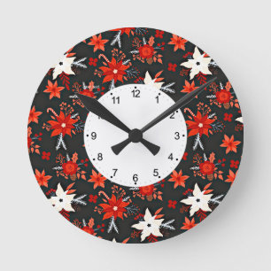Horloge Ronde Motif floral avec fleurs rouges et blanches-11438