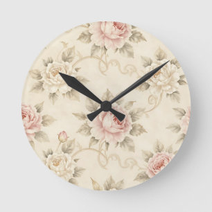 Horloge Ronde Motif floral damask rose rose vintage