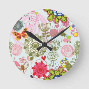 Horloge Ronde Motif floral dans le rétro style 2