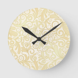 Horloge Ronde Motif floral de feuille d'or