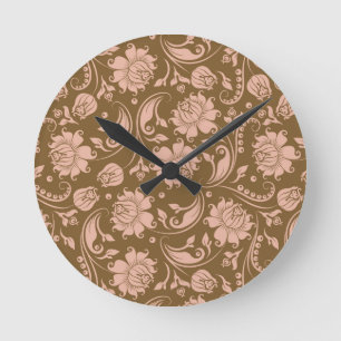 Horloge Ronde Motif floral de rose et de brun
