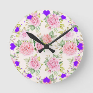 Horloge Ronde Motif floral de rose romantique élégant