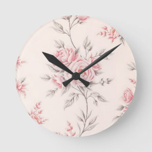 Horloge Ronde Motif floral de roses roses vintage