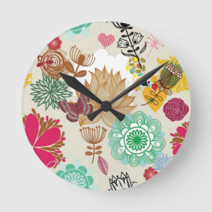 Horloge Ronde Motif floral de style rétro