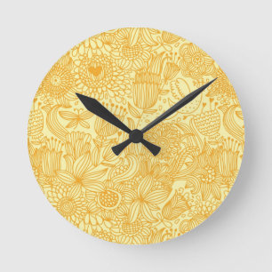 Horloge Ronde Motif floral d'été dans des couleurs chaudes