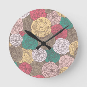 Horloge Ronde Motif floral élégant. Floral lumineux