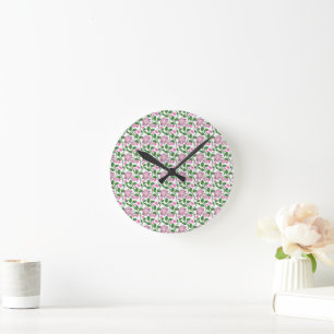 Horloge Ronde Motif floral foncé sans couture Fleurs roses Vert