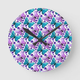 Horloge Ronde Motif floral papillon Esthétique Fleurs mignonnes
