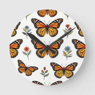 Horloge Ronde Motif floral papillon monarque