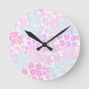 Horloge Ronde Motif floral rose et sarcelle chic