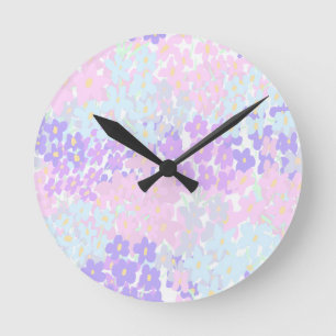Horloge Ronde Motif floral rose sarcelle violet chic