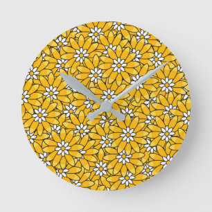 Horloge Ronde Motif floral superposé jaune vif