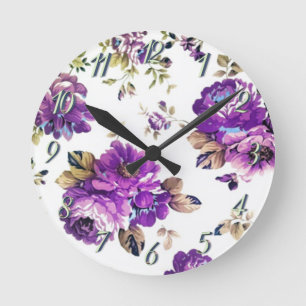 Horloge Ronde Motif floral violet