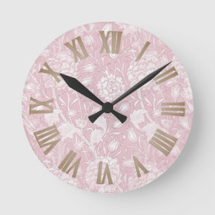 Horloge Ronde Motif Floral William Morris en rose