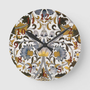 Horloge Ronde Motif floral William Morris Lodden : bleu or 