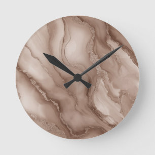 Horloge Ronde Motif fluide de marbre dans des tons terreux 