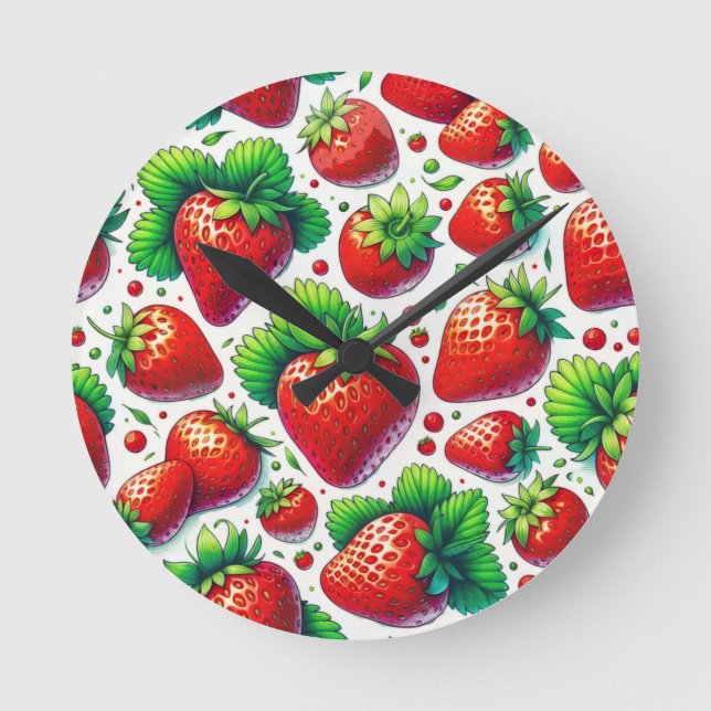 Horloge Ronde Motif Fraises (Recto)