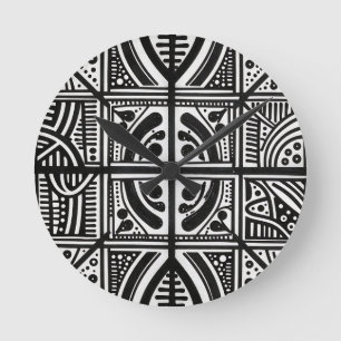Horloge Ronde Motif géométrique abstrait noir et blanc