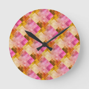 Horloge Ronde Motif géométrique Aquarelle rose
