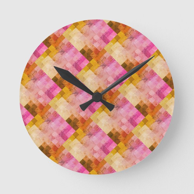 Horloge Ronde Motif géométrique Aquarelle rose (Recto)