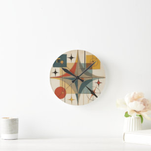 Horloge Ronde Motif géométrique atomique du milieu du siècle rét