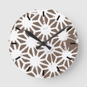 Horloge Ronde motif géométrique Brown et blanc