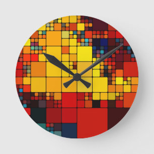 Horloge Ronde Motif géométrique d'arc-en-ciel vibrant abstrait