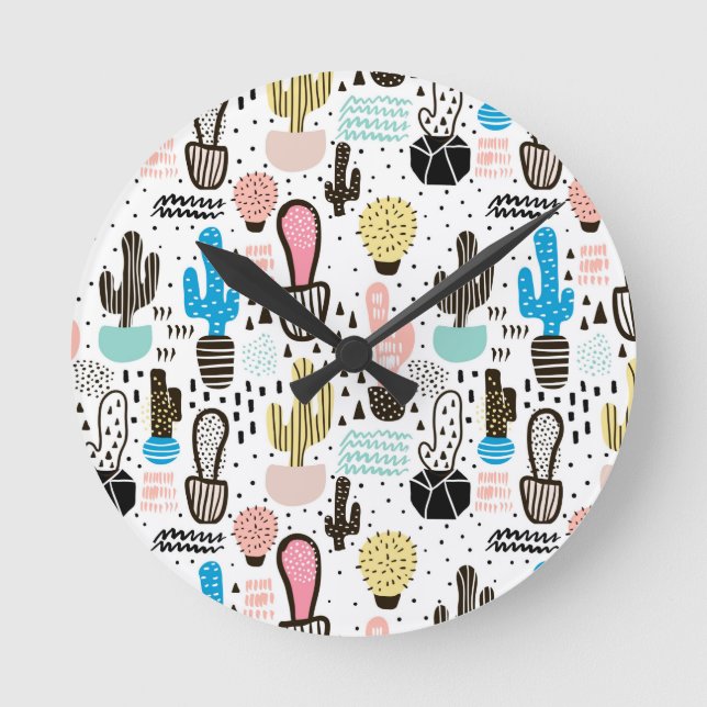 Horloge Ronde Motif géométrique moderne Cactus (Recto)