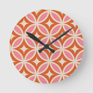 Horloge Ronde Motif géométrique moderne du milieu du siècle rose