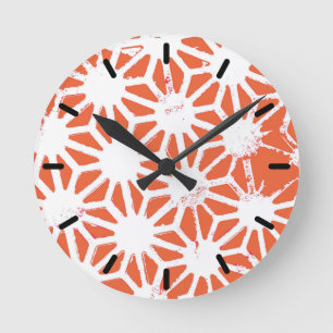 Horloge Ronde Motif géométrique orange et blanc