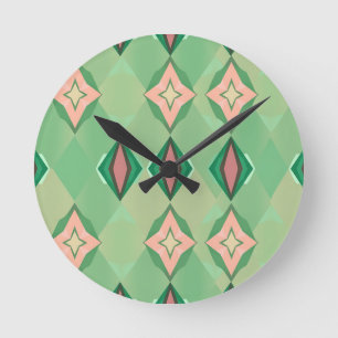 Horloge Ronde Motif géométrique rétro vert rose diamant étoile