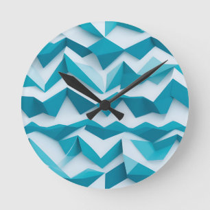 Horloge Ronde Motif géométrique sarcelle Chevron 3D
