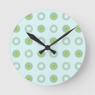 Horloge Ronde Motif géométrique vert pastel et gris