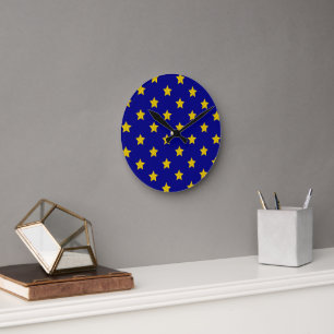 Horloge Ronde Motif Gold Stars, Bleu Marine, Exclusive