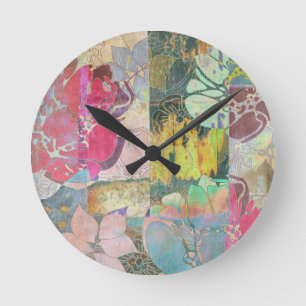 Horloge Ronde Motif grunge floral d'art