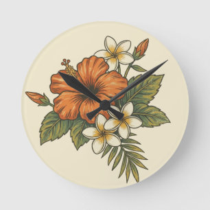 Horloge Ronde Motif hawaïen de l'île d'Hibiscus