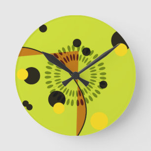 Horloge Ronde Motif Hip Green et Black Geometry Circles