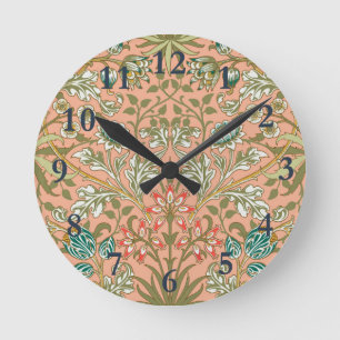 Horloge Ronde Motif Hyacinthe Rose Poussiéreuse de William Morri