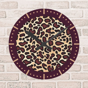 Horloge Ronde Motif imprimé léopard gras marron noir beige  