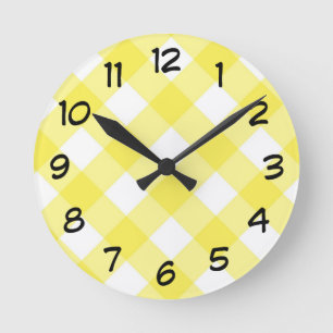 Horloge Ronde Motif jaune ensoleillé de guingan