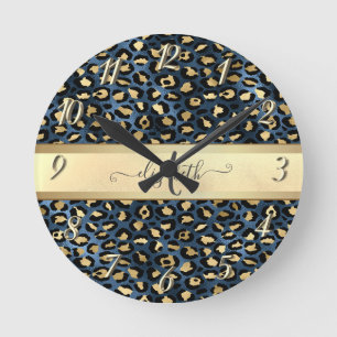 Horloge Ronde Motif léopard Bronze Noir Monogramme