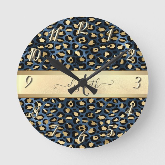 Horloge Ronde Motif léopard Bronze Noir Monogramme (Recto)