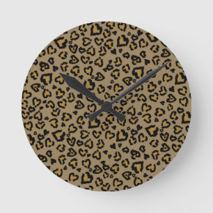 Horloge Ronde Motif Léopard Cœur en Couleurs Naturelles