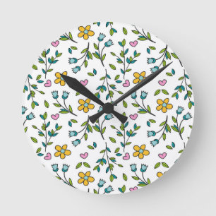 Horloge Ronde Motif lumineux de fleurs et de cœurs mignons