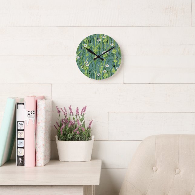 Horloge Ronde Motif marguerite, motif vert, (Salle de lecture)