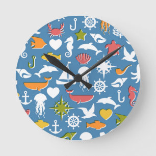 Horloge Ronde Motif marin de symboles
