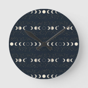 Horloge Ronde Motif minimaliste des phases lunaires avec des éto