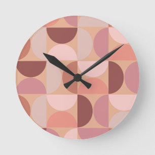 Horloge Ronde Motif moderne du milieu du siècle Peach Fuzz