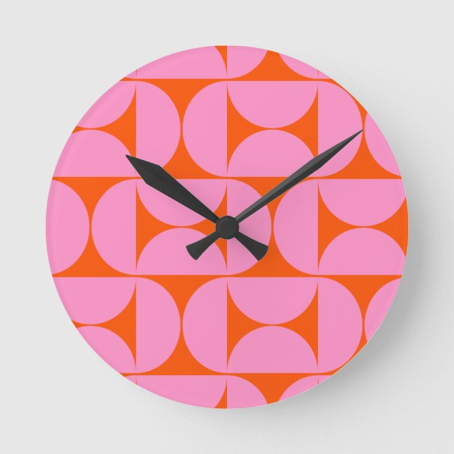 Horloge Ronde Motif Moderne Du Milieu Du Siècle Préppant Rose Et (Recto)